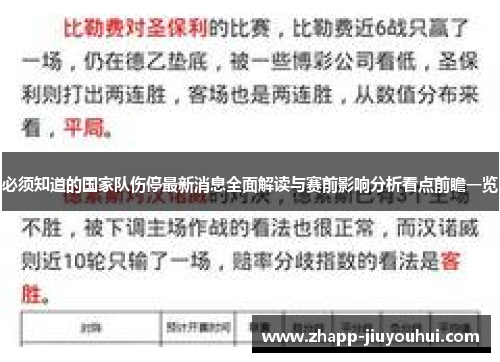 必须知道的国家队伤停最新消息全面解读与赛前影响分析看点前瞻一览