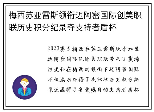 梅西苏亚雷斯领衔迈阿密国际创美职联历史积分纪录夺支持者盾杯 梅西苏亚雷斯领衔迈阿密国际创美职联历史积分纪录夺支持者盾杯